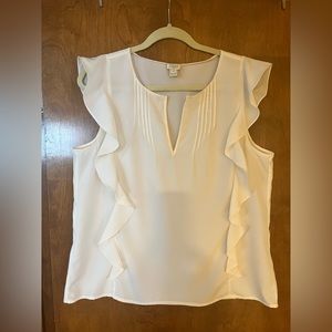 J. Crew sleeveless ruffled cream colored blouse size 12 polyester